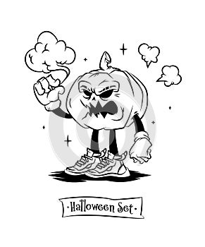 Set of tattoo vector characters for halloween. Beautiful illustrations with characters for t-shirts. Evil Pumpkin in