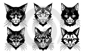 Set of tattoos or logos in the form of cat heads