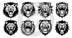 Set of tattoos or logos in the form of lion heads