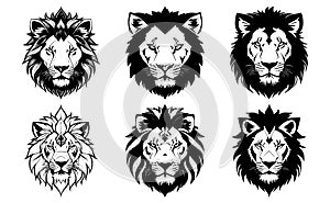 Set of tattoos or logos in the form of lion heads