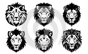 Set of tattoos or logos in the form of lion heads