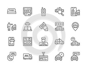 Set of Taxi Line Icons. Truck, Delivery, Cabbie, Taxicab, Id Card and more. photo