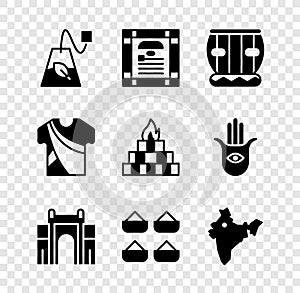 Set Tea bag, India constitution day, Instrument tabla, Gate in Delhi, Indian spice, map, man dress and Yagna icon