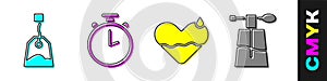 Set Tea bag, Stopwatch, Heart heal and Perfume icon. Vector