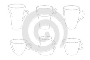 Set of tea and coffe cups and mugs.