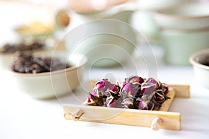 Set of tea leaves and flowers for making tea