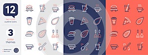 Set of Tea mug, Takeaway coffee and Cooking spoon line icons. For design. Vector