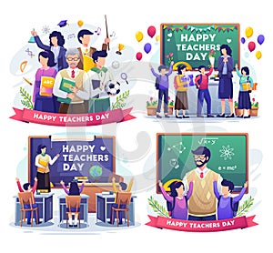 Set of Teacher`s Day with A group of teachers from various fields gathers in teacher`s day. Flat vector illustration