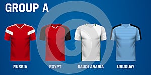 Set of team jersey for group A of football tournament in Russia