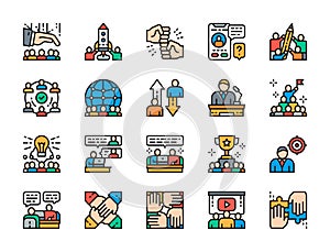 Set of Teamwork Flat Color Icons. Startup, Leadership, Teamleader, Speaker.