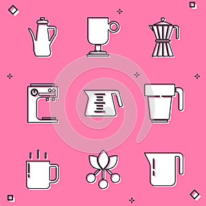 Set Teapot, Irish coffee, Coffee moca, machine, cup, and bean, branch icon. Vector photo