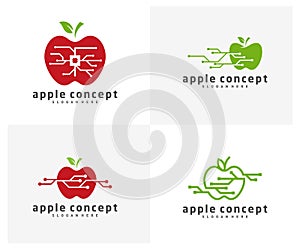 Set of Tech Apple logo design vector template, Fruits Apple icon symbol