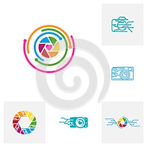 Set of Tech Camera logo design vector template, Camera Photography logo concepts