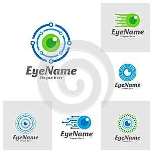 Set of Tech Eye Logo Design Template. Eye Tech logo concept vector. Creative Icon Symbol