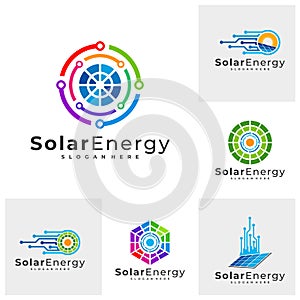 Set of Tech Solar logo vector template, Creative Solar panel energy logo design concepts
