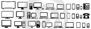 Set technology devices icon: tv, laptop, tablet, smartphone, watch