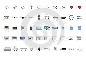 Set of technology gaming hacking device icons