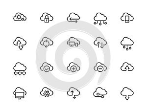 Set technology icon vector cloud computing connection. Big data global server. Line design symbol