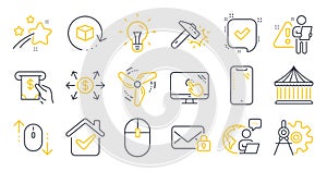 Set of Technology icons, such as Carousels, Atm service, Idea symbols. Vector