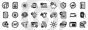 Set of Technology icons, such as Share call, Attention bell, Video conference. Vector