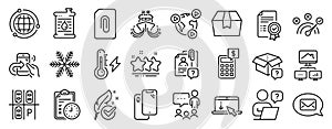 Set of Technology icons, such as Ship, Exam time, People chatting. Vector