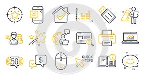 Set of Technology icons, such as Star target, Payment received, Scroll down symbols. Vector