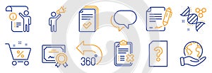 Set of Technology icons, such as Talk bubble, Handout, 360 degrees. Vector photo