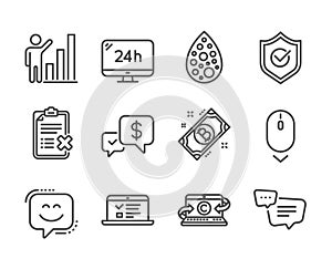 Set of Technology icons, such as Text message, Artificial colors, 24h service. Vector