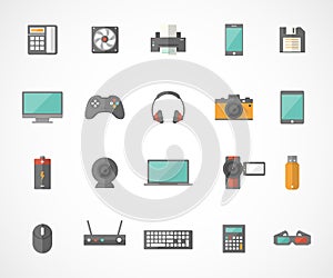 Set of technology and multimedia devices icons