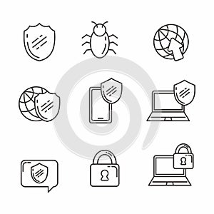 Set of internet protection related line icon