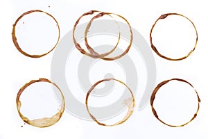 Set of tee or coffee cup rings isolated on a white background