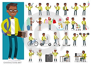 Set of Teen boy lifestyle character vector design. Presentation in various action with emotions, running, standing and walking