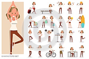 Set of Teen girl lifestyle character vector design. Presentation in various action with emotions, running, standing and walking