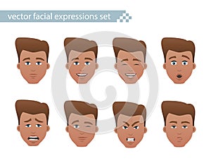 Set of teenage boy faces with different expressions.