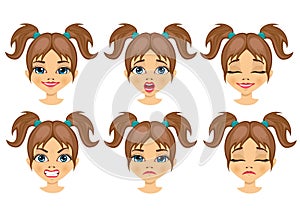 Set of teenager girl avatar expressions