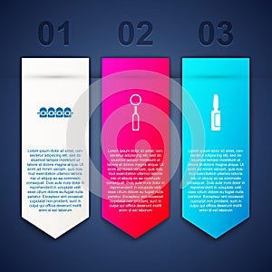 Set Teeth with braces, Dental inspection mirror and Painkiller tablet. Business infographic template. Vector