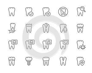 Set of teeth line icon. Healthy internal organ, tooth illness, diagnosis, treatment, oral cavity and more.