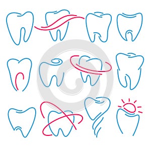 Set of teeth, tooth icons on white background. Can be used as logo for dental, dentist or stomatology clinic