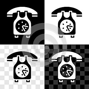 Set Telephone handset icon isolated on black and white, transparent background. Phone sign. Vector