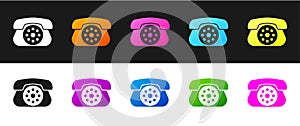 Set Telephone icon isolated on black and white background. Landline phone. Vector Illustration