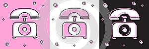 Set Telephone icon isolated on pink and white, black background. Landline phone. Vector Illustration