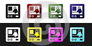 Set Television report icon isolated on black and white background. TV news. Vector