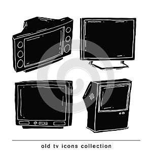 Set Televisions, vintage, vector illustration black color,