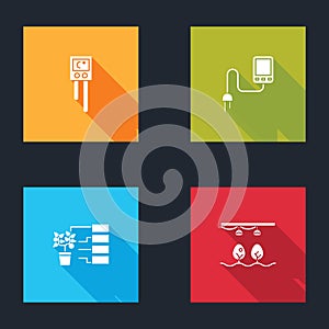 Set Temperature and humidity sensor, Sensor, Flower analysis and Smart farm with bulb plant icon. Vector
