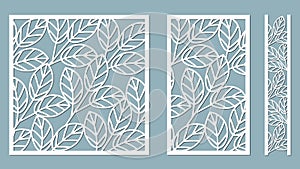 Set template for cutting. Leaves pattern. Laser cut. Vector illustration. Pattern for the laser cut, serigraphy, plotter and