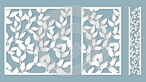 Set template for cutting. Leaves pattern. Laser cut. Vector illustration. Pattern for the laser cut, serigraphy, plotter and