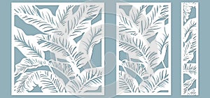 Set template for cutting. Palm leaves pattern. Laser cut. Vector illustration