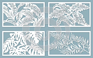 Set template for cutting. Palm leaves pattern. Laser cut. Vector illustration