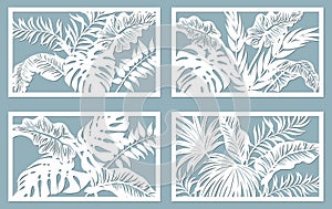 Set template for cutting. Palm leaves pattern. Laser cut. Vector illustration