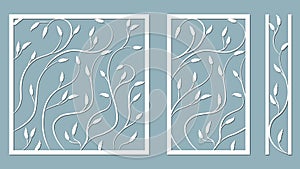 Set template for cutting. Pattern leaves, branches, vine. Vector illustration. For laser cutting, plotter and silkscreen printing photo